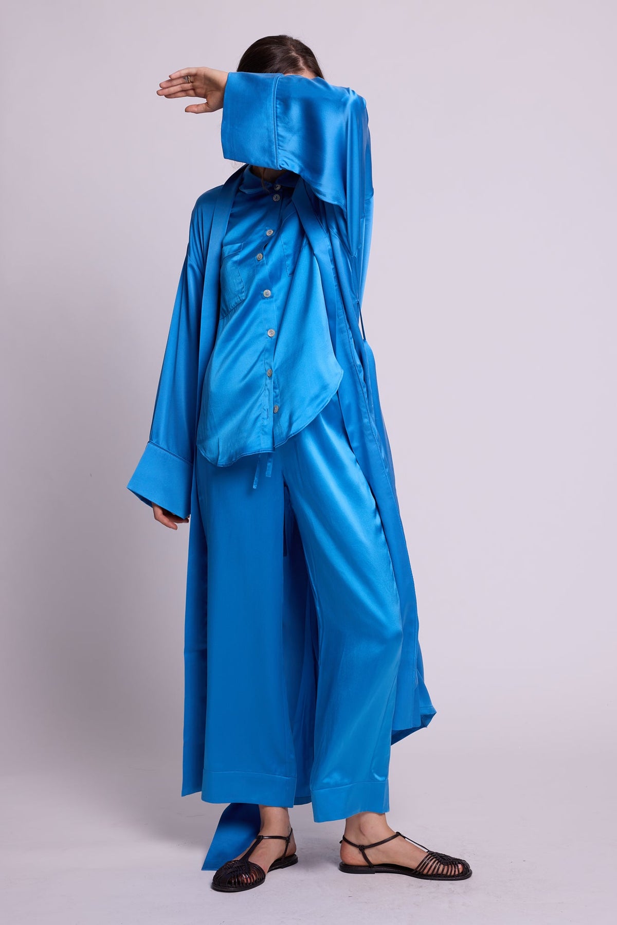 Jamun Blue Robe by Kleed, a women's robe in blue silk