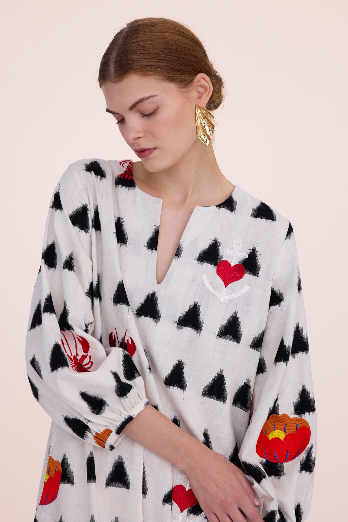 Handcrafted Gondi White Kaftan by Kleed, a cotton kaftan