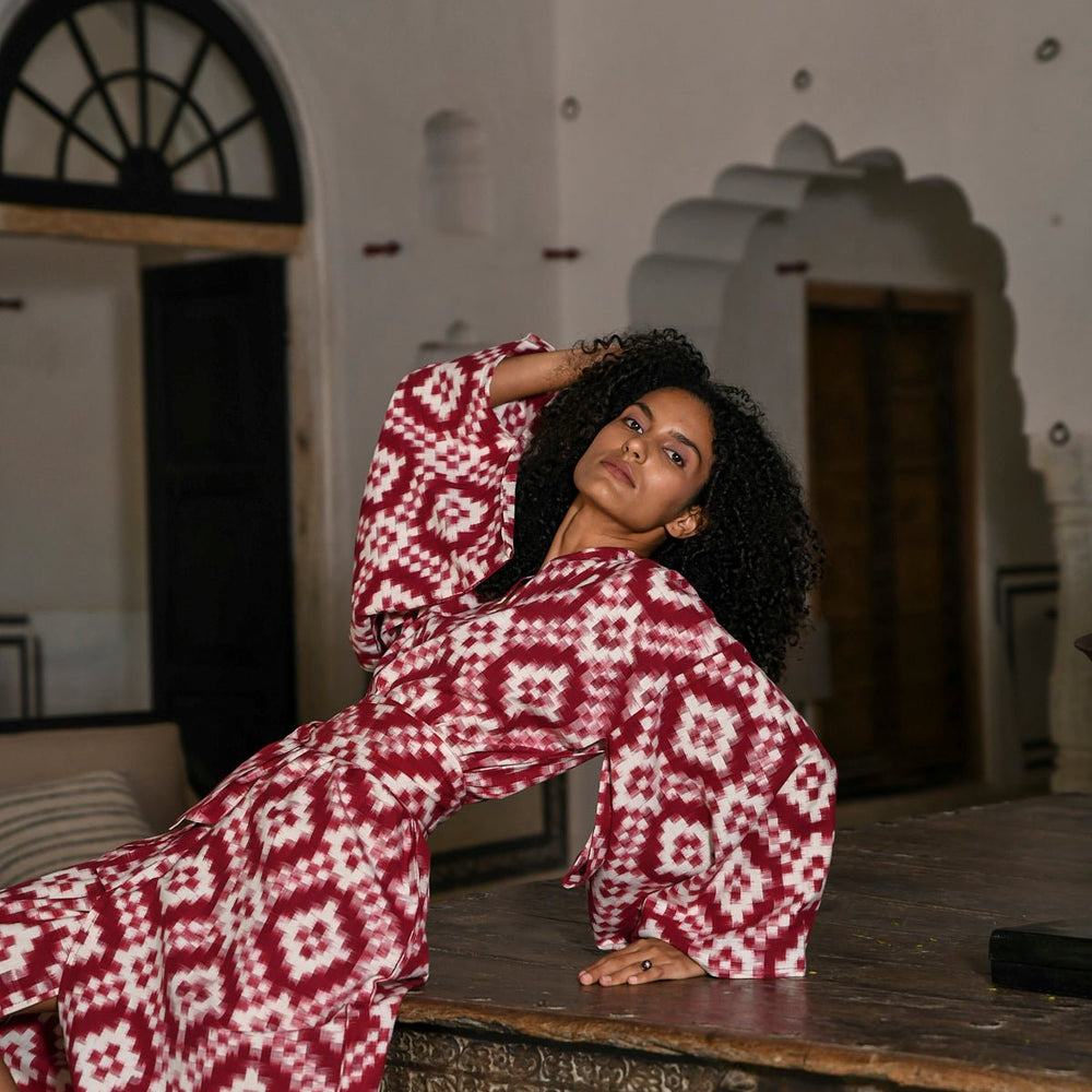 
                      
                        Mombasa Red Kimono in XS/S RED - Sustainable Fashion by KLEED LOUNGEWEAR
                      
                    
