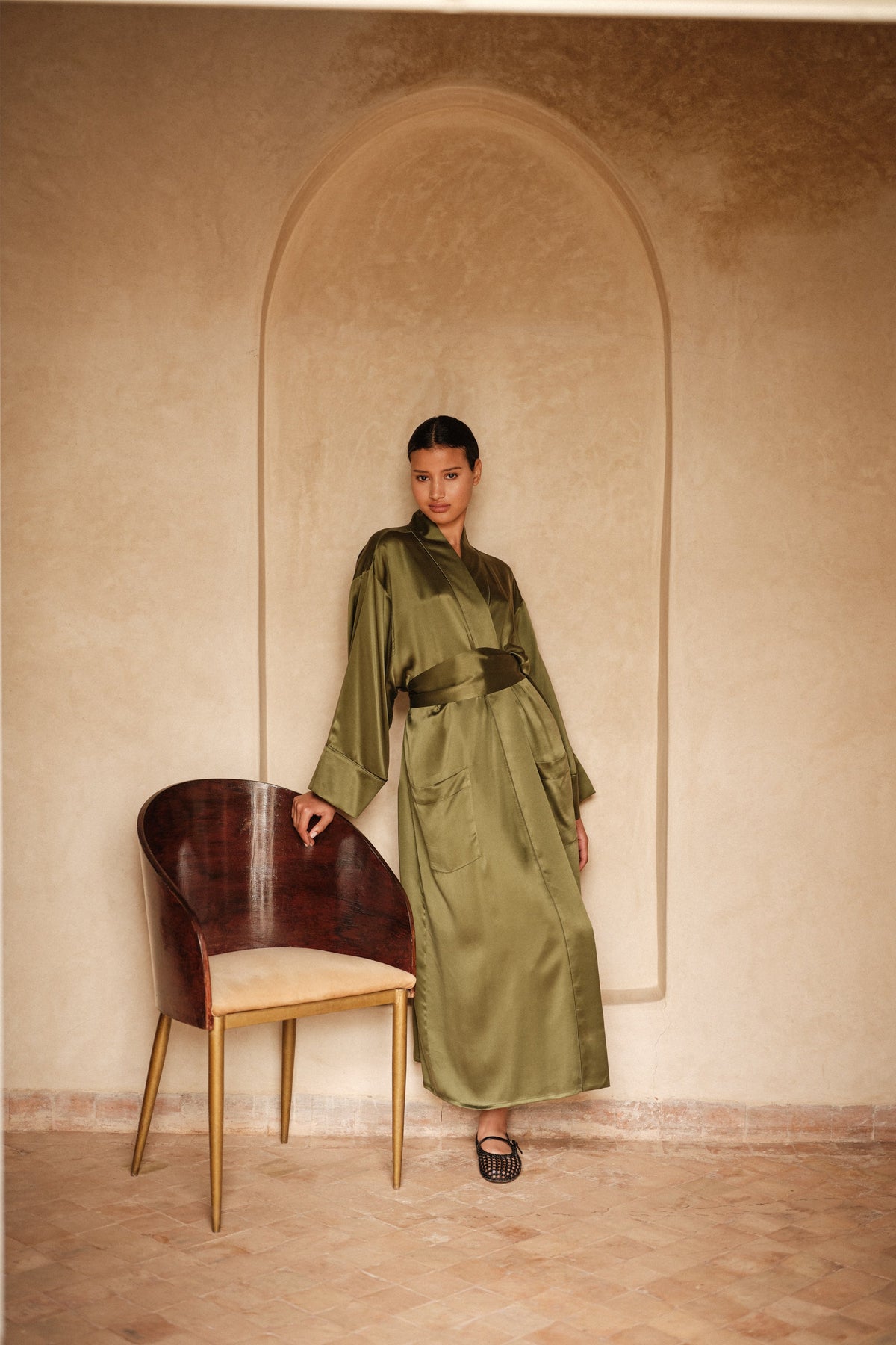 Jamun Khaki Robe in SMALL KHAKI - Sustainable Fashion by KLEED LOUNGEWEAR