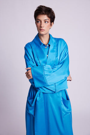 Jamun Blue Robe in SMALL BLUE - Sustainable Fashion by KLEED LOUNGEWEAR