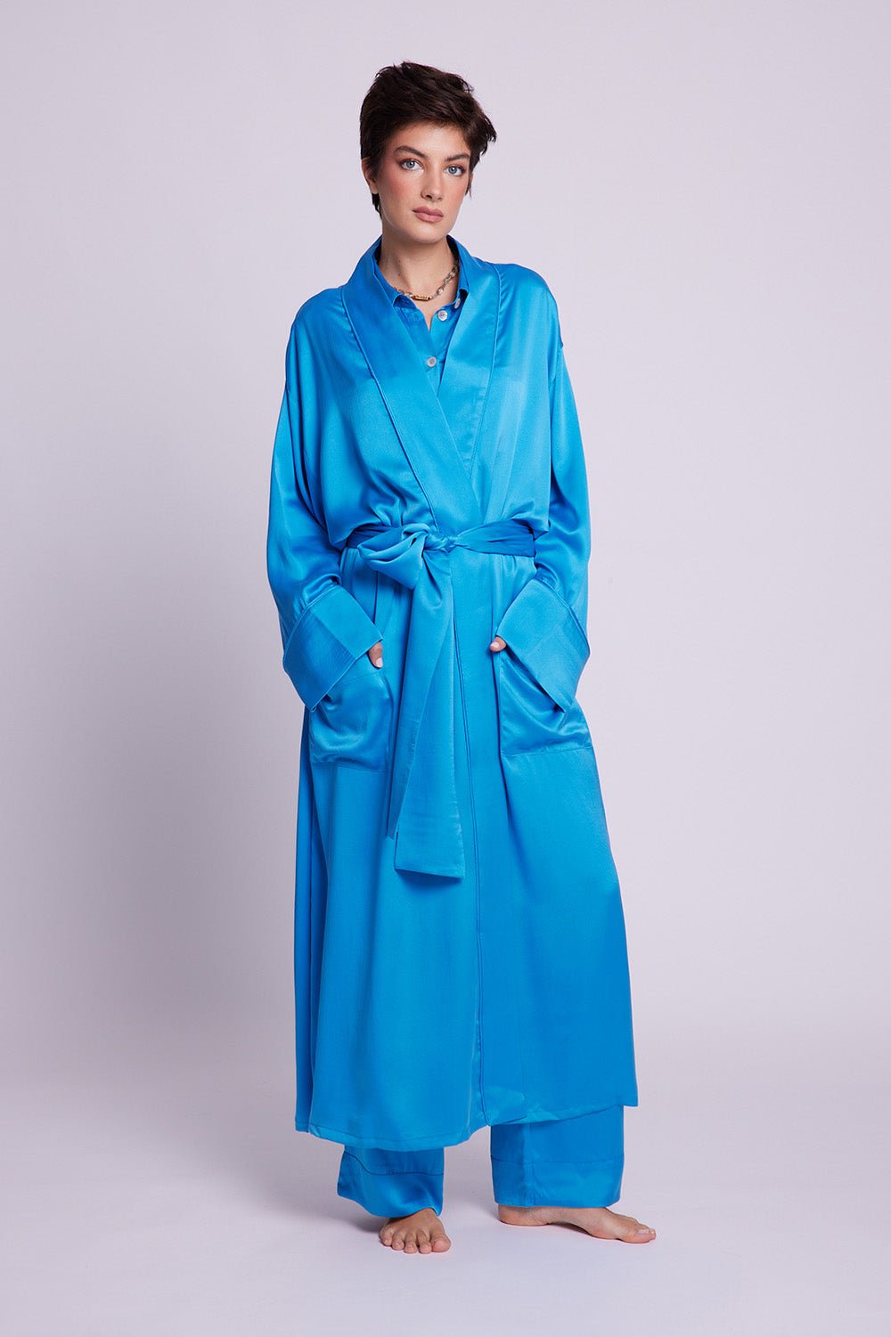 Jamun Blue Robe in SMALL BLUE - Sustainable Fashion by KLEED LOUNGEWEAR