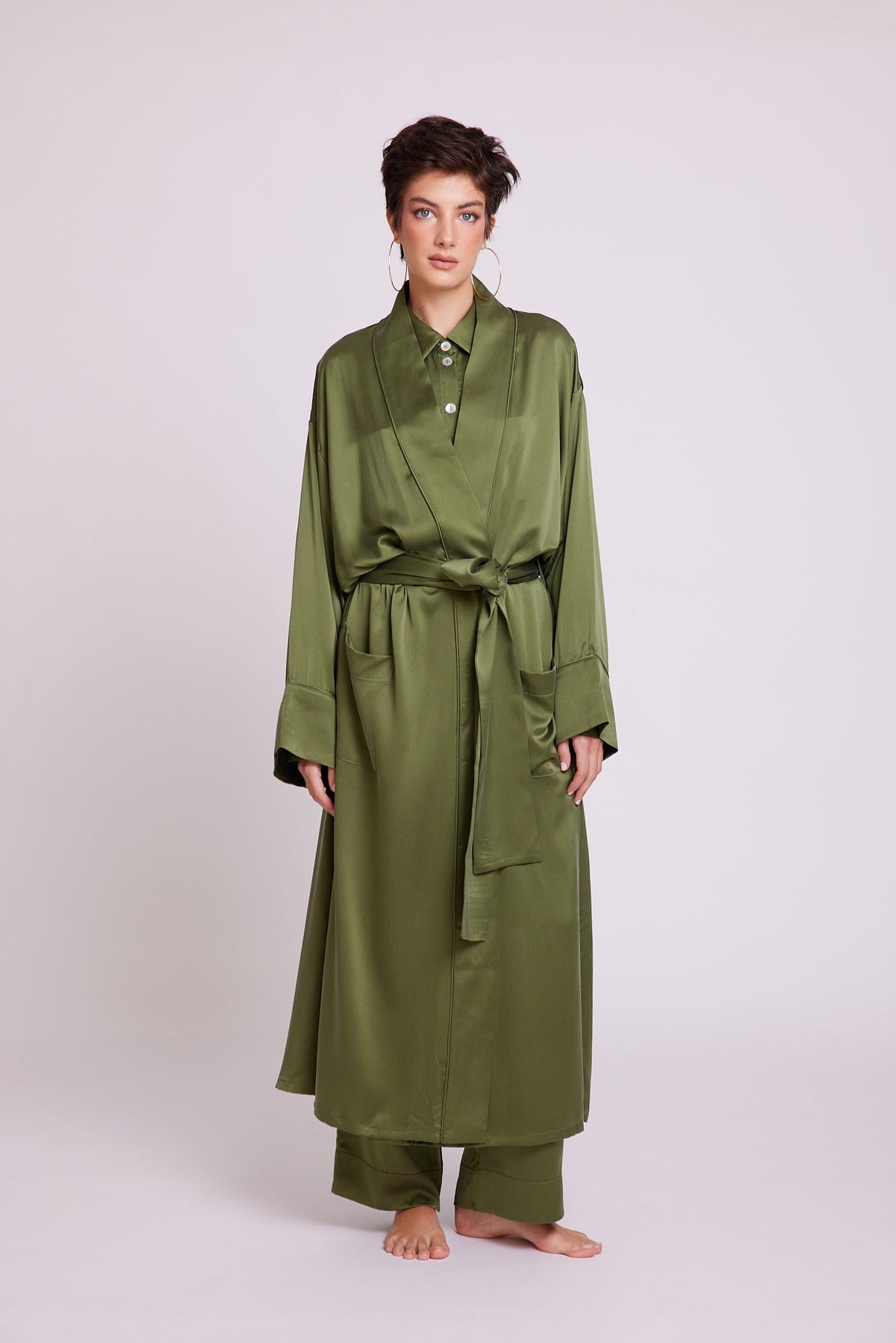 Jamun Khaki Robe in SMALL KHAKI - Sustainable Fashion by KLEED LOUNGEWEAR