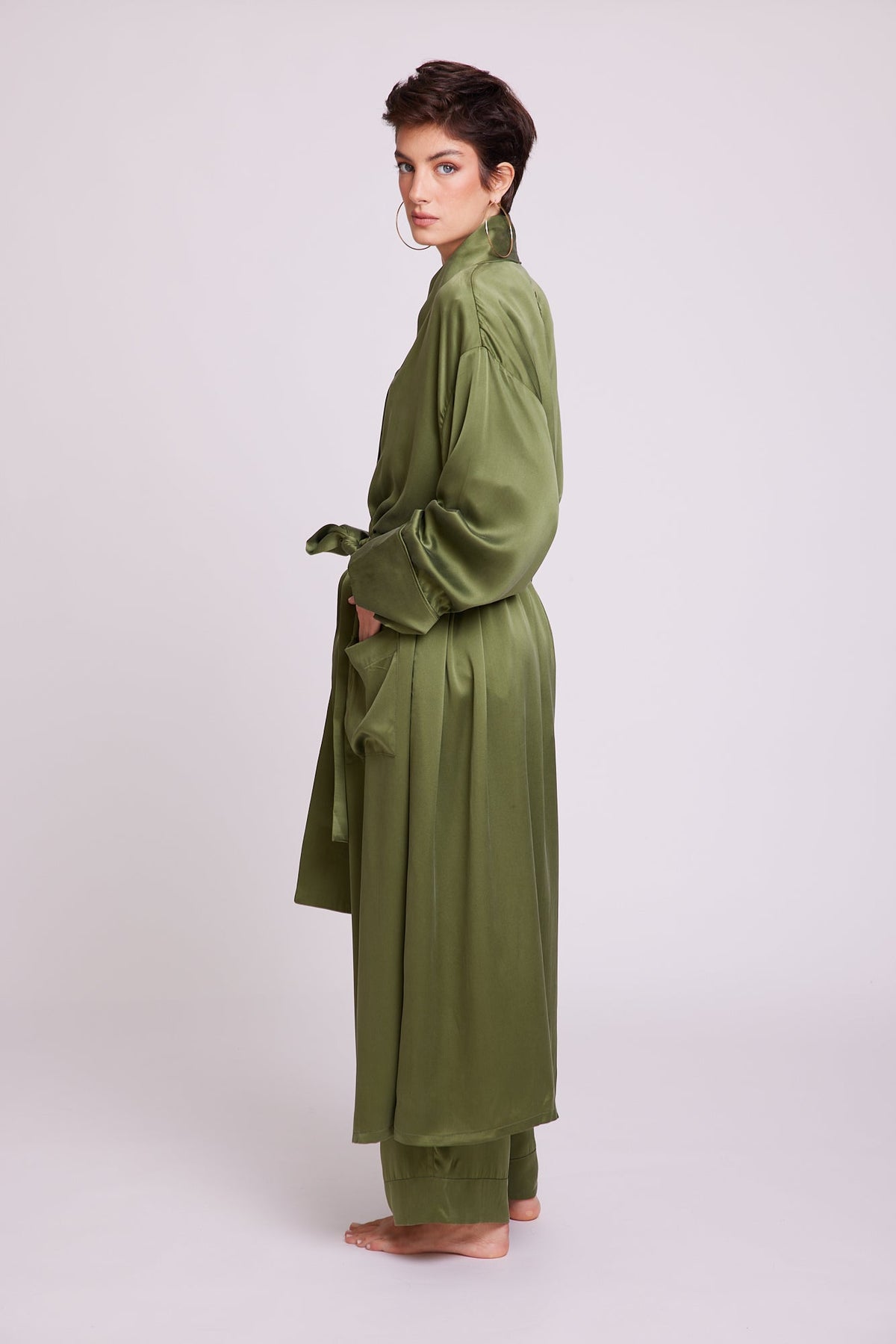 Jamun Khaki Robe in SMALL KHAKI - Sustainable Fashion by KLEED LOUNGEWEAR