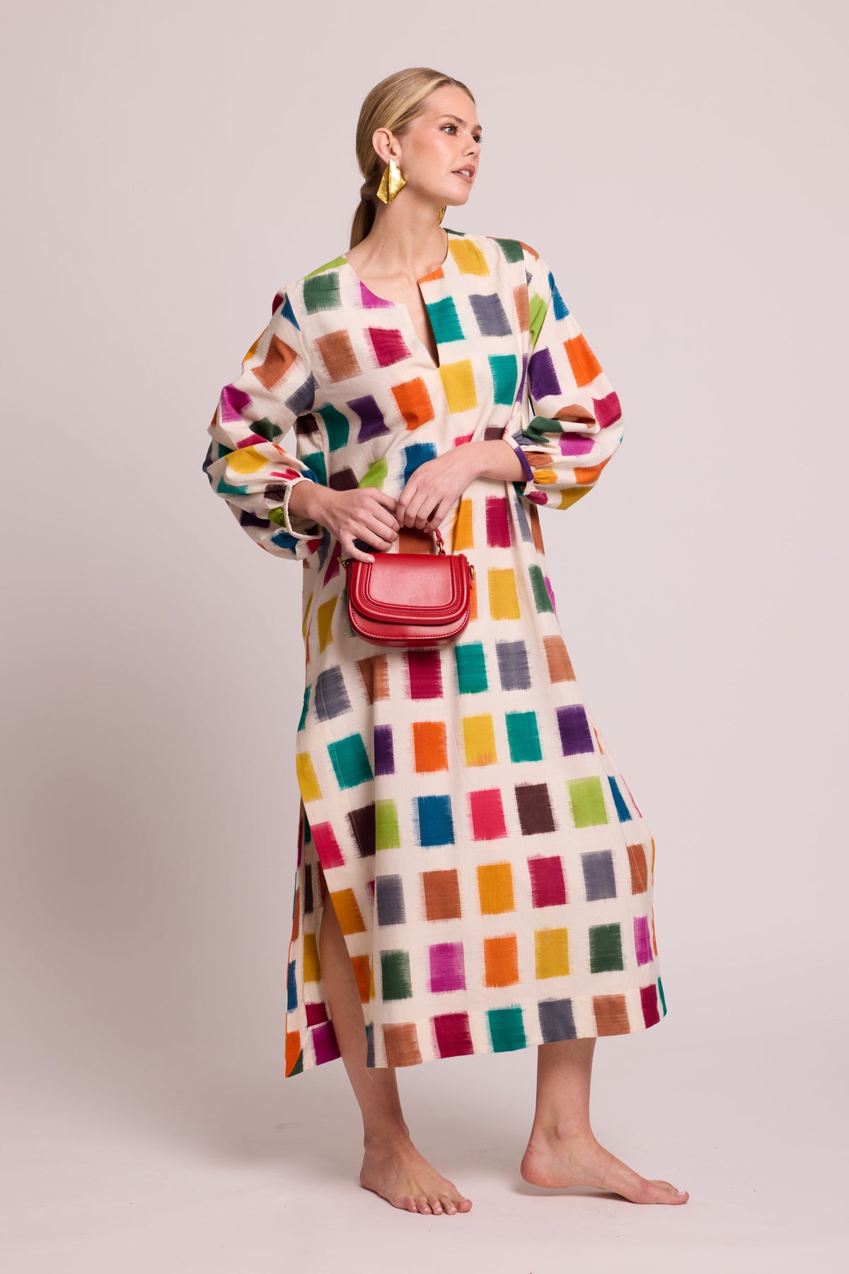 Nagar Squares Kaftan in XS/S MULTI - COLOR - Sustainable Fashion by KLEED LOUNGEWEAR