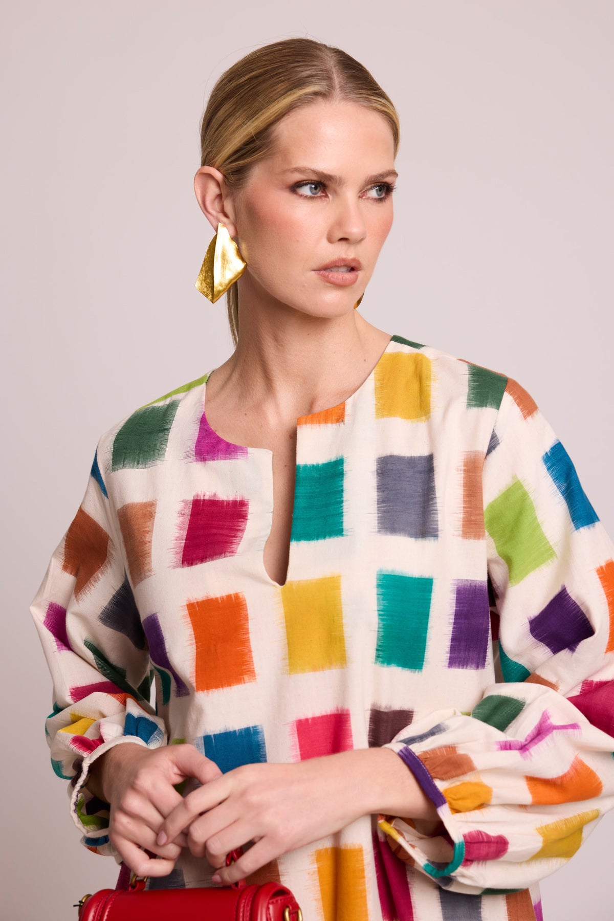 Nagar Squares Kaftan in XS/S MULTI - COLOR - Sustainable Fashion by KLEED LOUNGEWEAR