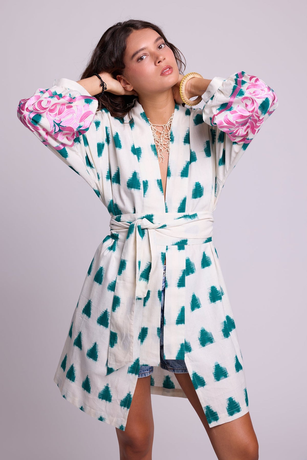 Emerald Savannah Short Kimono in XS/S GREEN - Sustainable Fashion by KLEED LOUNGEWEAR