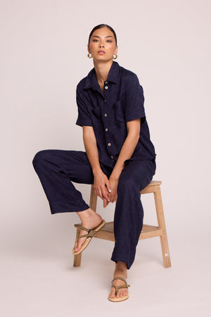 Jackie Blue Pyjama in EXTRA SMALL DARK BLUE - Sustainable Fashion by KLEED LOUNGEWEAR