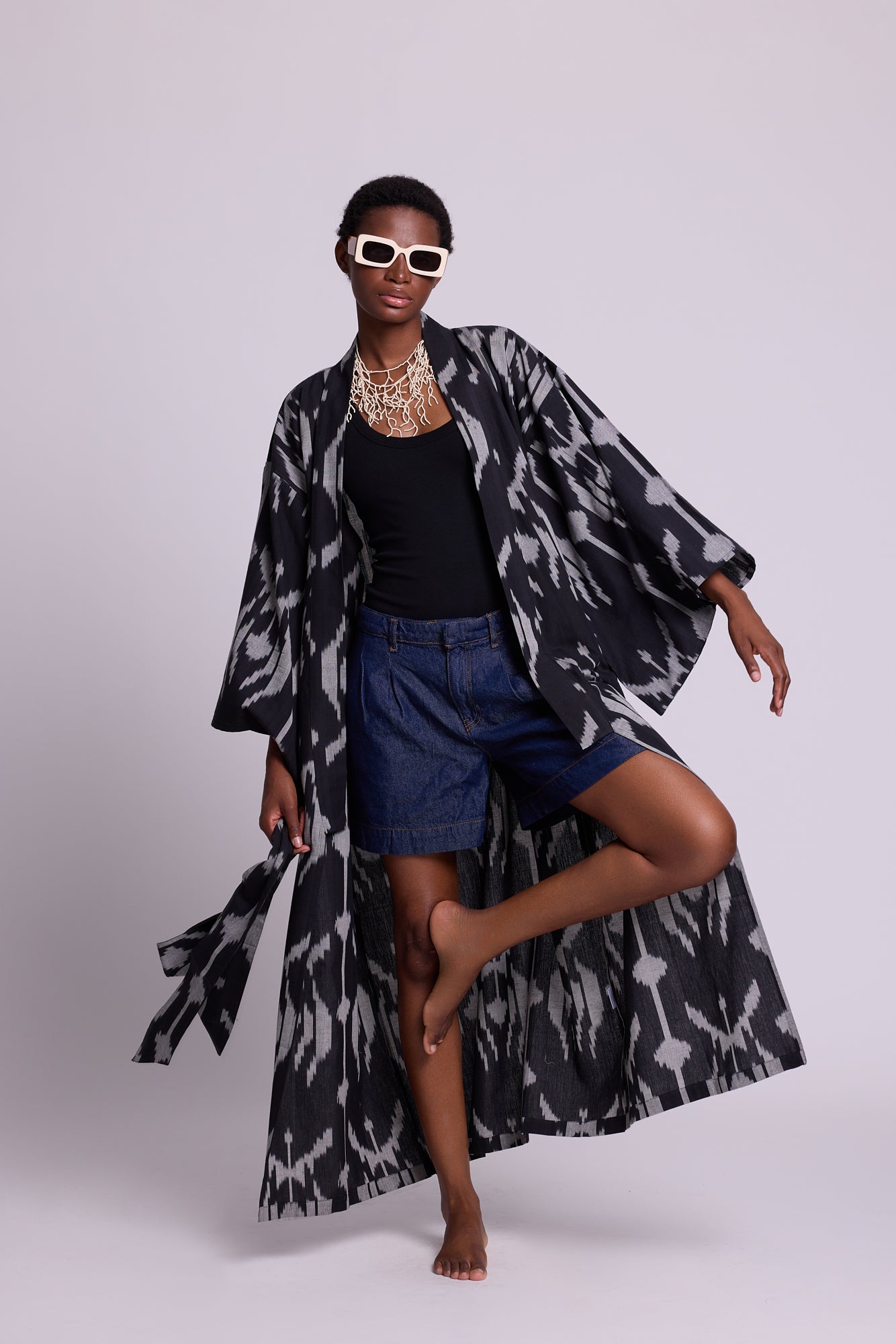 Grey Congo Palm Kimono [KLEED]