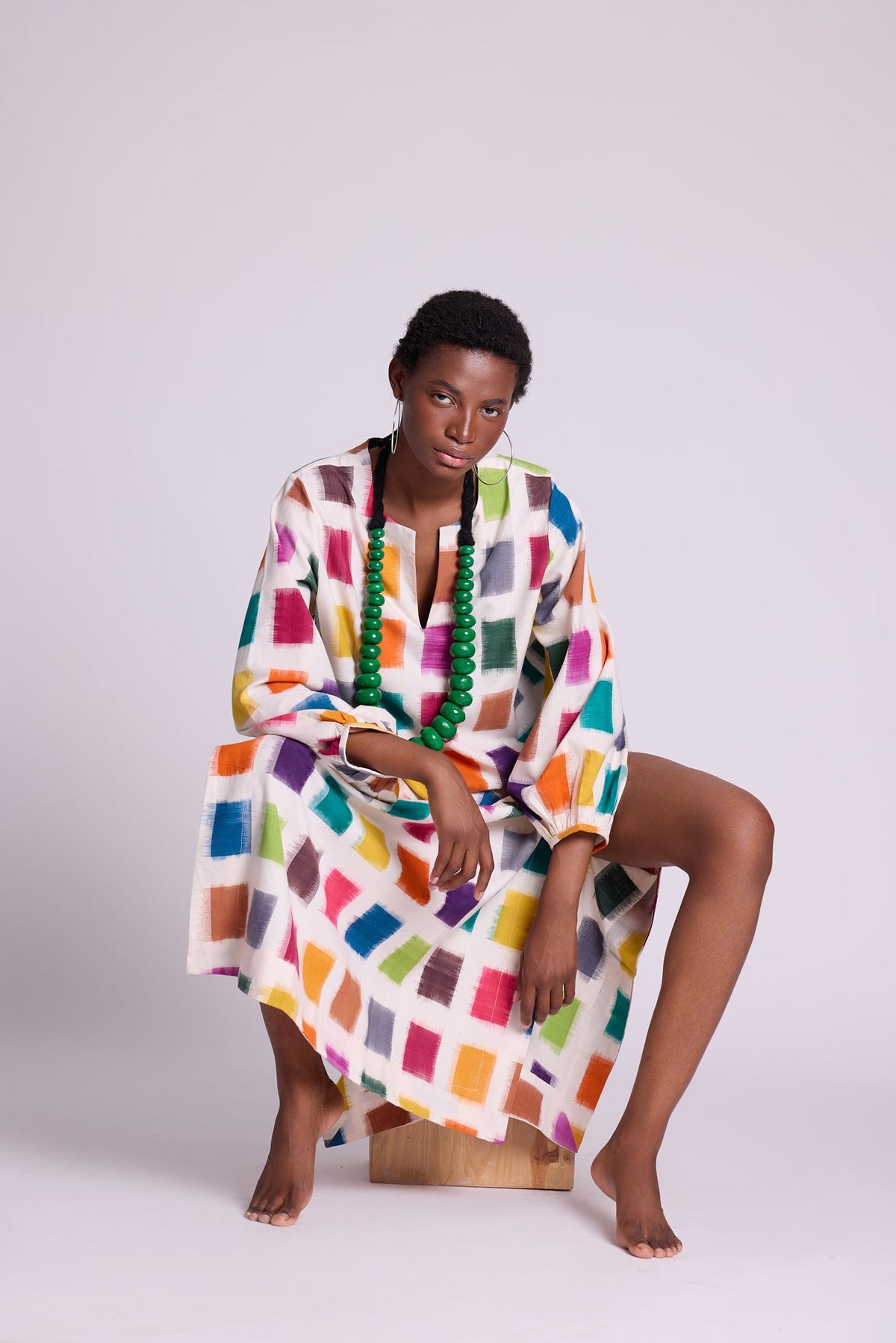 Nagar Squares Kaftan in XS/S MULTI - COLOR - Sustainable Fashion by KLEED LOUNGEWEAR