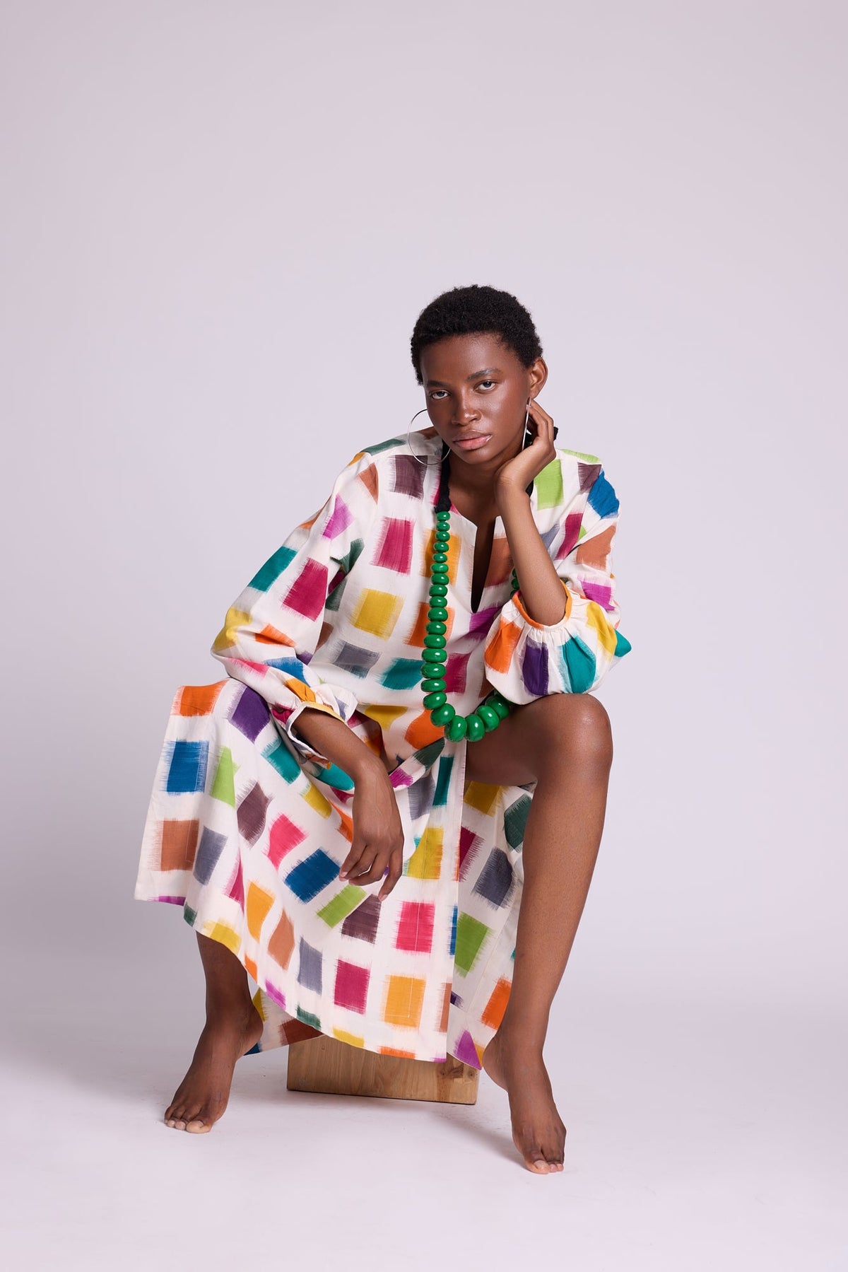 Nagar Squares Kaftan in XS/S MULTI - COLOR - Sustainable Fashion by KLEED LOUNGEWEAR
