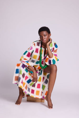 Nagar Squares Kaftan in XS/S MULTI - COLOR - Sustainable Fashion by KLEED LOUNGEWEAR