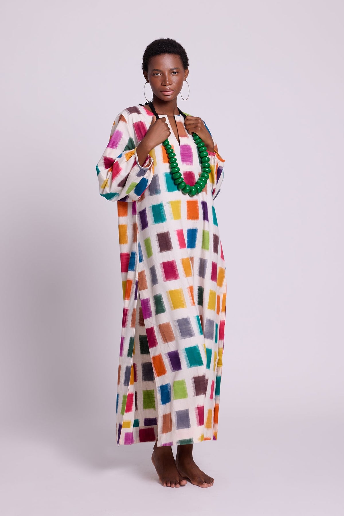 Nagar Squares Kaftan in XS/S MULTI - COLOR - Sustainable Fashion by KLEED LOUNGEWEAR