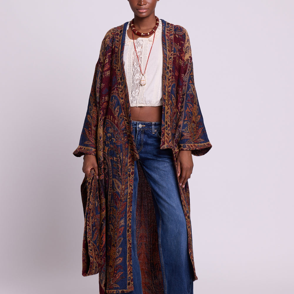 Maroon Paisley Kimono Coat [KLEED]