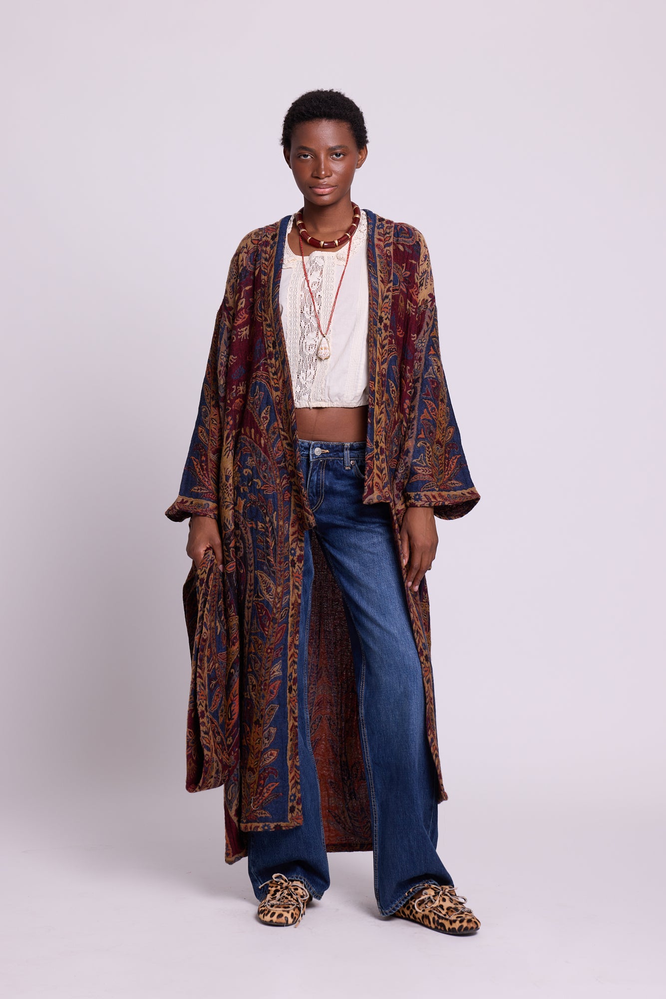 Maroon Paisley Kimono Coat [KLEED]
