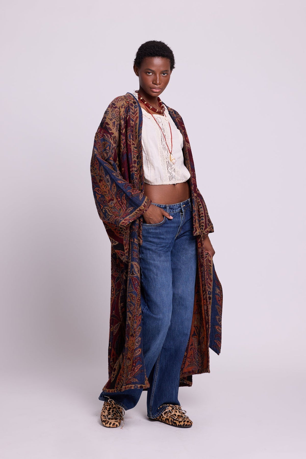 Maroon Paisley Kimono Coat in S/M MAROON - Sustainable Fashion by KLEED LOUNGEWEAR