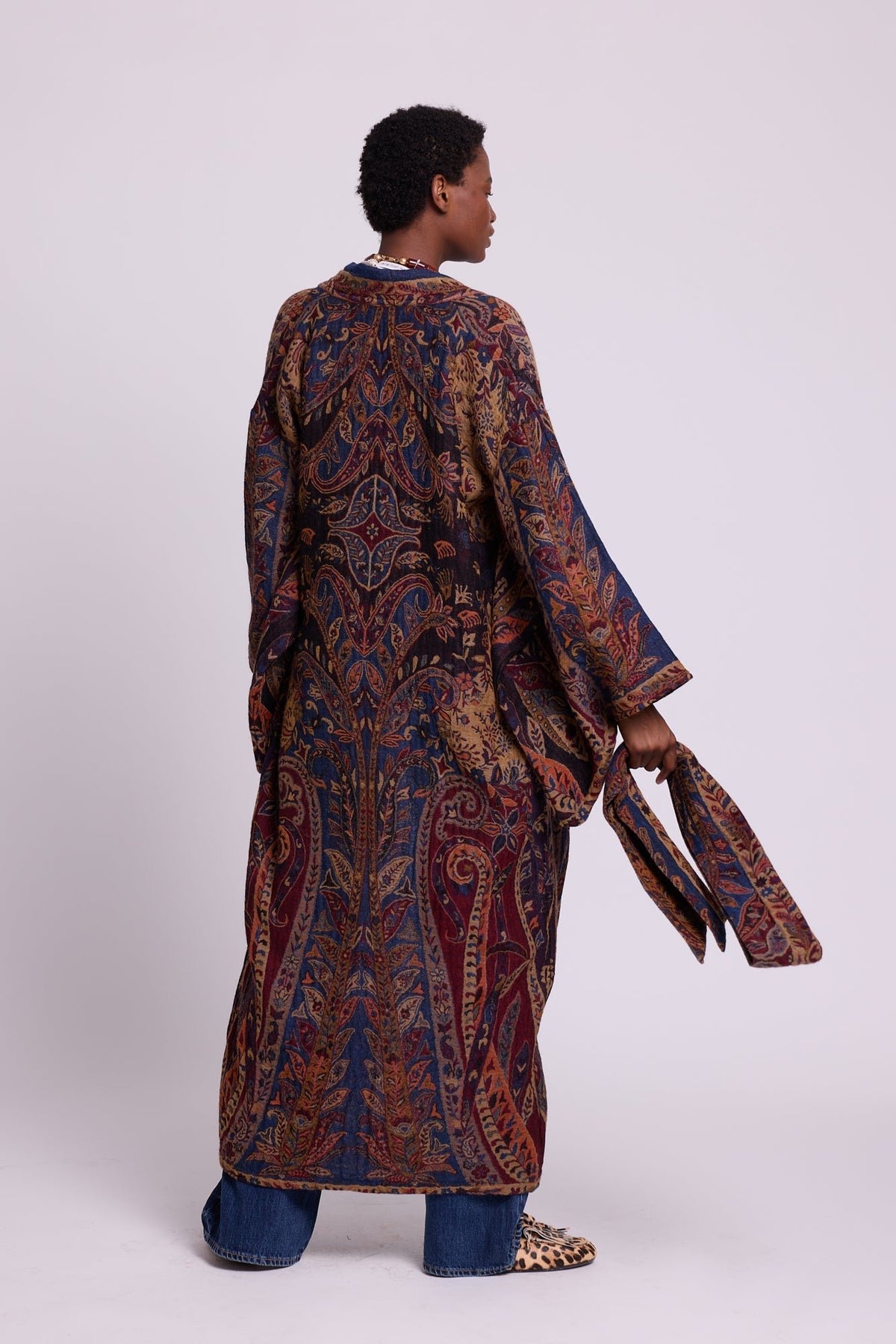 Maroon Paisley Kimono Coat in S/M MAROON - Sustainable Fashion by KLEED LOUNGEWEAR