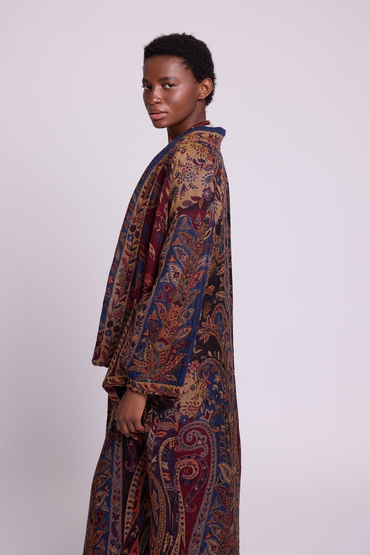 Maroon Paisley Kimono Coat in S/M MAROON - Sustainable Fashion by KLEED LOUNGEWEAR