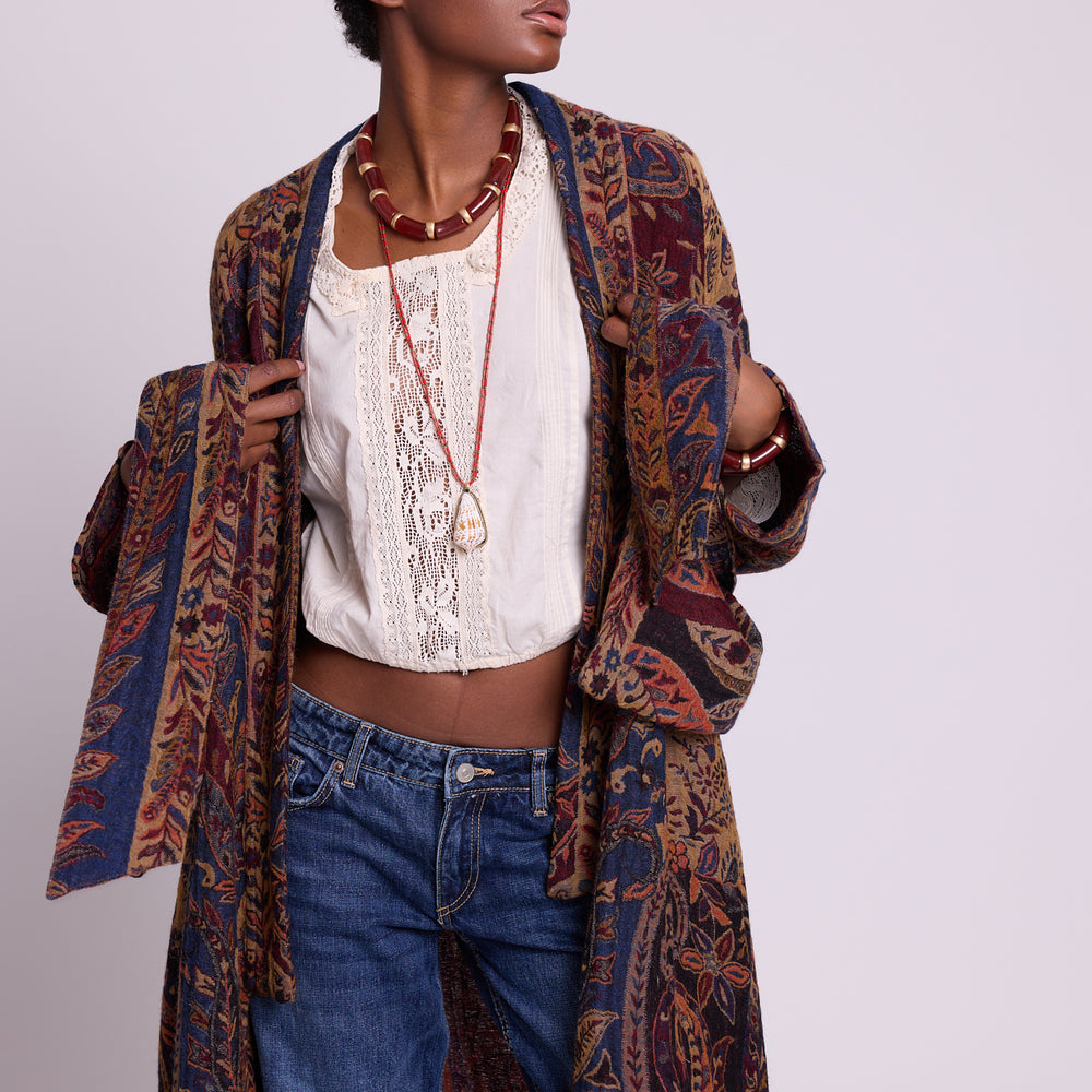 Maroon Paisley Kimono Coat [KLEED]