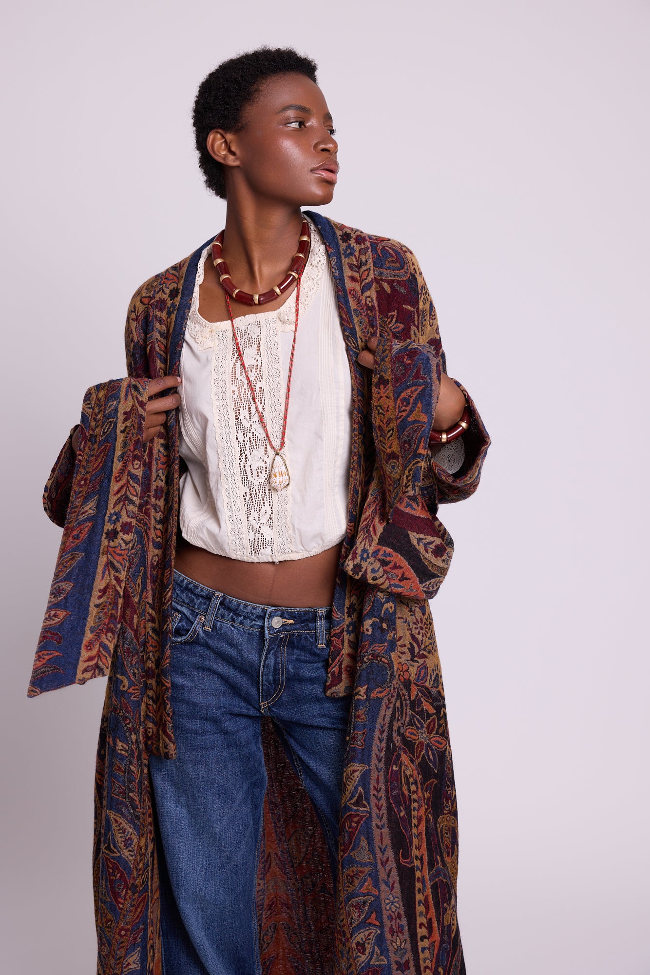 Maroon Paisley Kimono Coat [KLEED]