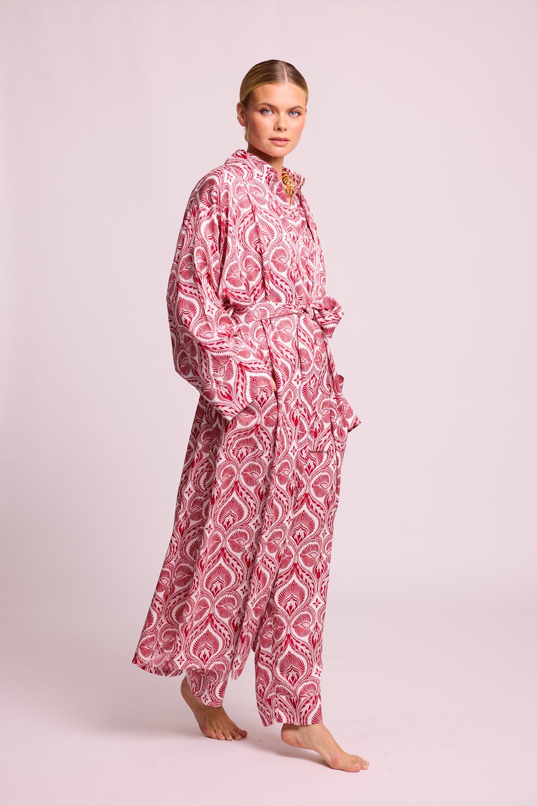 Kushee Red Robe in SMALL RED - Sustainable Fashion by KLEED LOUNGEWEAR