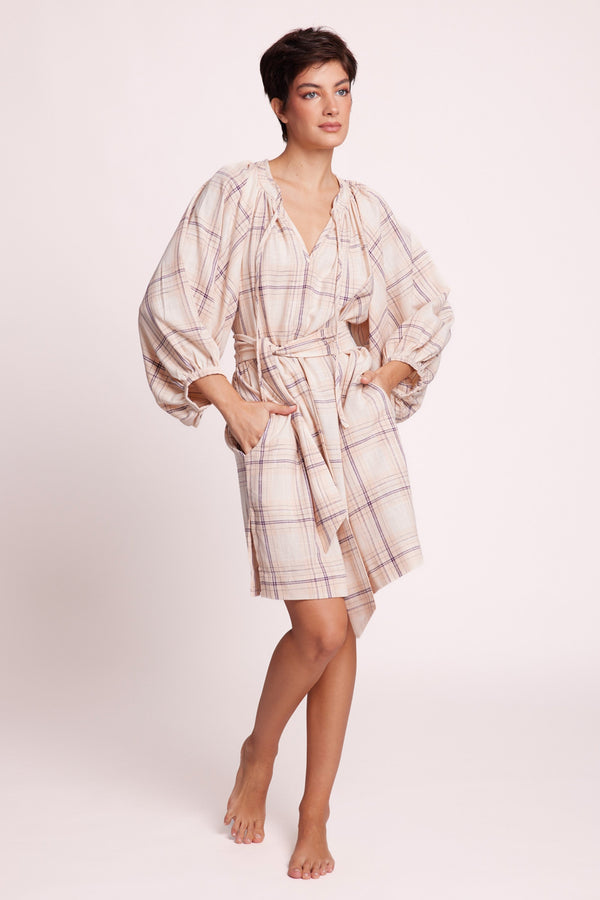 Ecru Chiko Short Kaftan in SMALL WHITE - Sustainable Fashion by KLEED LOUNGEWEAR