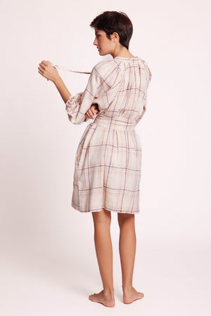 Ecru Chiko Short Kaftan in SMALL WHITE - Sustainable Fashion by KLEED LOUNGEWEAR