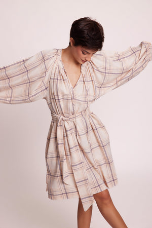 Ecru Chiko Short Kaftan in SMALL WHITE - Sustainable Fashion by KLEED LOUNGEWEAR