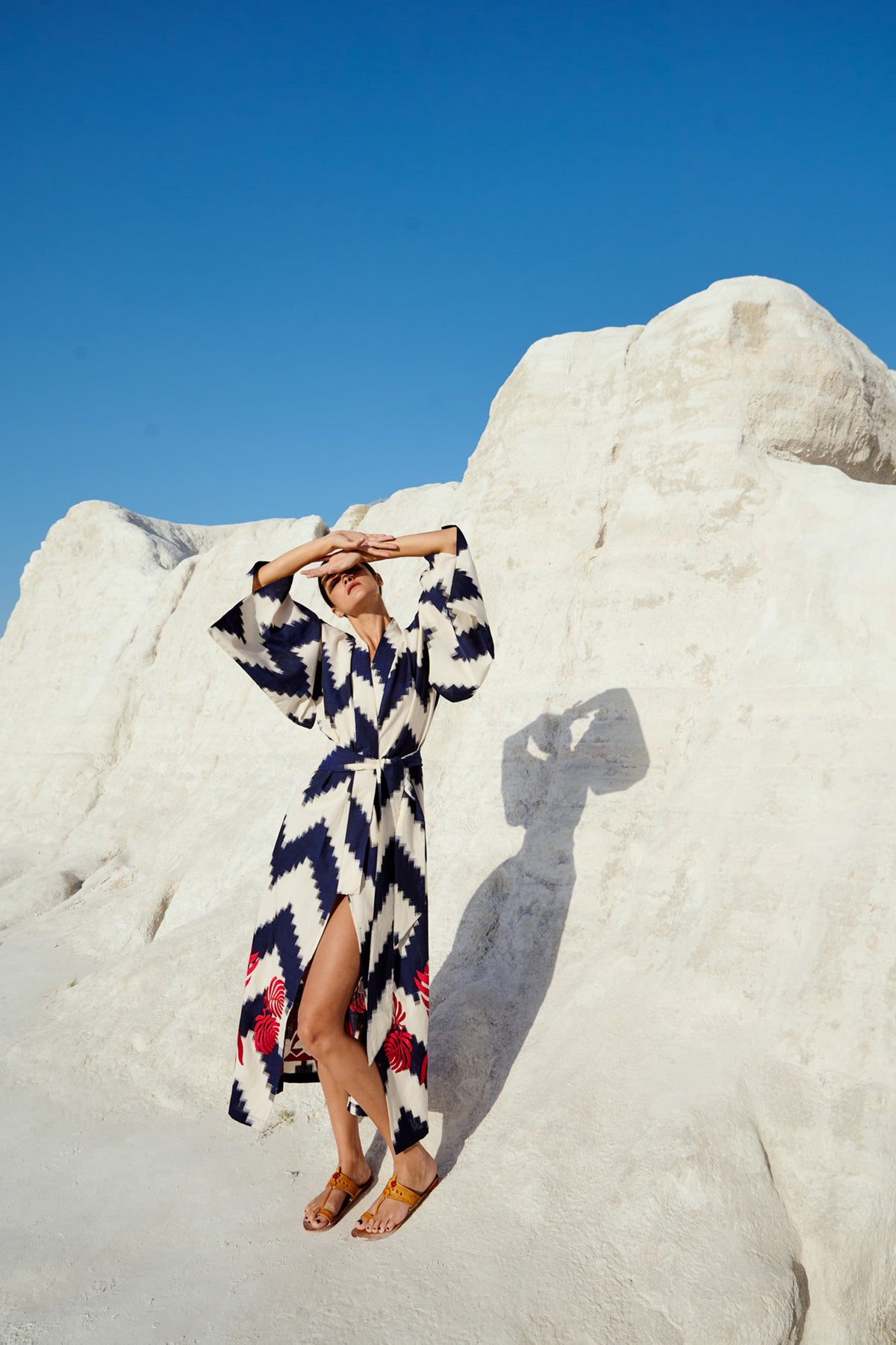 Jain Blue Kimono by Kleed, a luxury kimono in indigo and white double ikat cotton