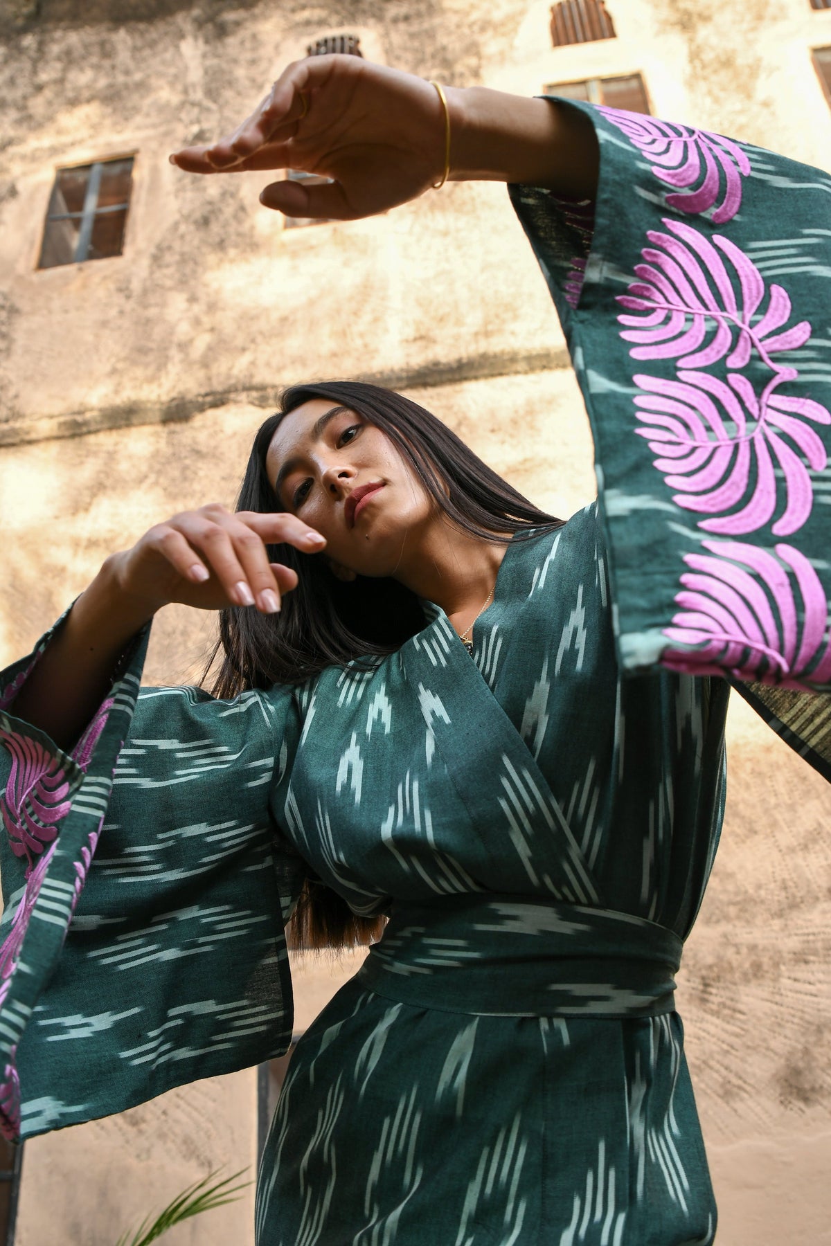 Jaisal Pink Kimono in XS/S GREEN - Sustainable Fashion by KLEED LOUNGEWEAR