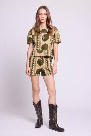Kaner Khaki Geo Pyjama by KLEED — artisan crafted cotton pyjama set with tribal geometric print