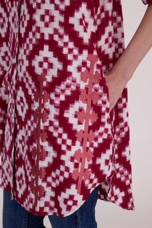 Geometric Red Chemisier in S/M RED - Sustainable Fashion by KLEED LOUNGEWEAR