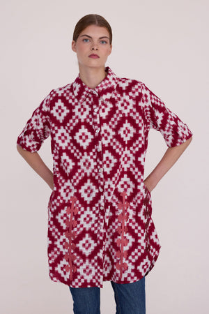 Geometric Red Chemisier in S/M RED - Sustainable Fashion by KLEED LOUNGEWEAR