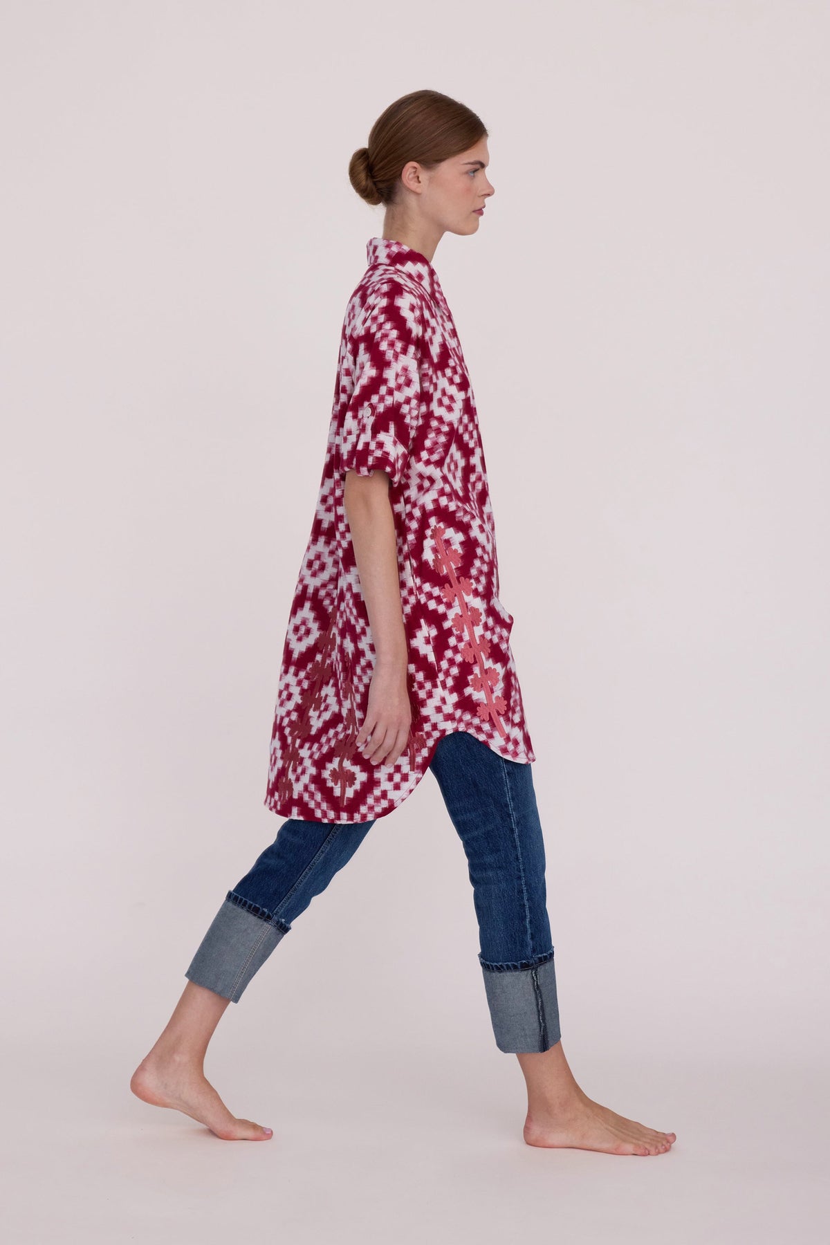 Geometric Red Chemisier in S/M RED - Sustainable Fashion by KLEED LOUNGEWEAR