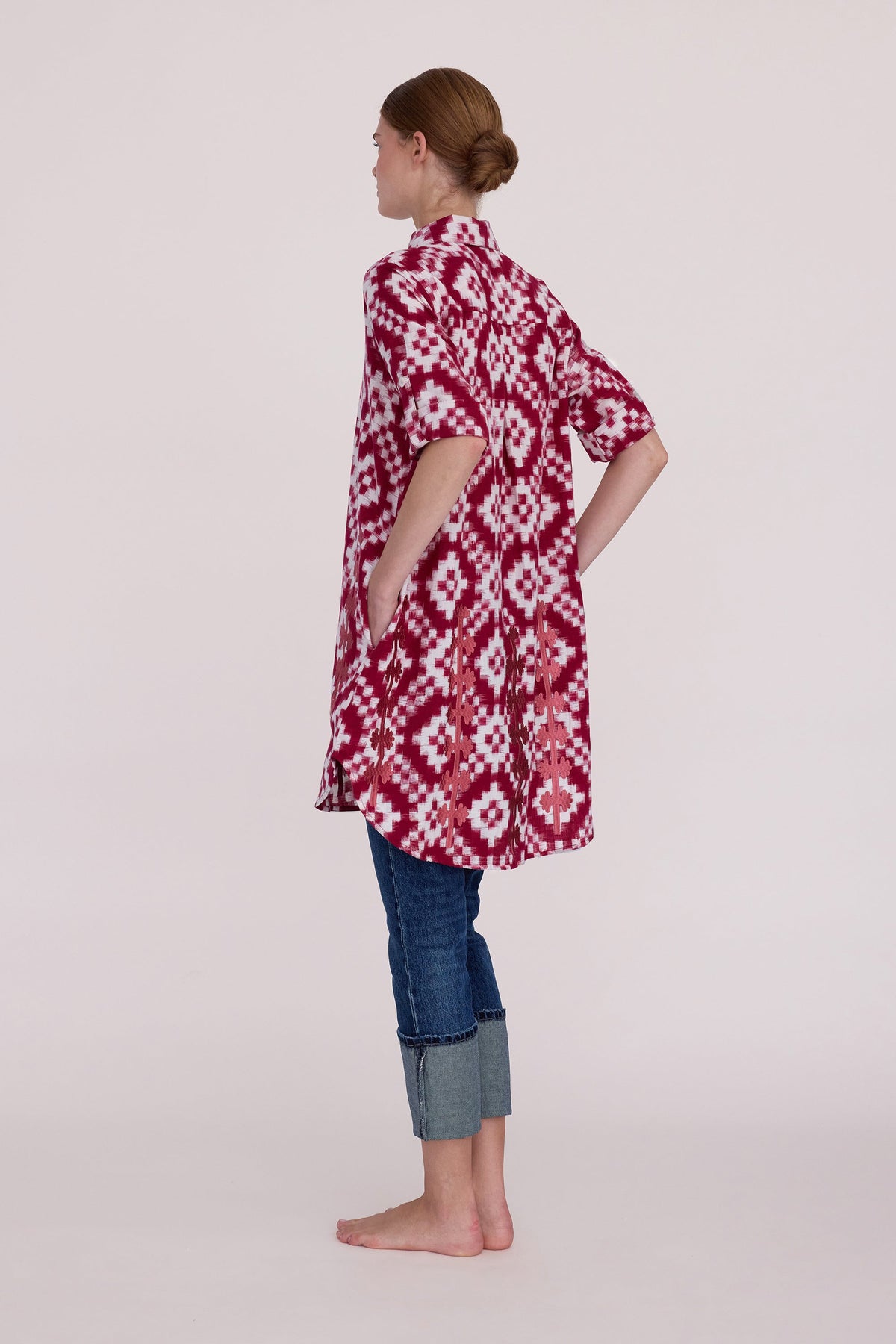 Geometric Red Chemisier in S/M RED - Sustainable Fashion by KLEED LOUNGEWEAR