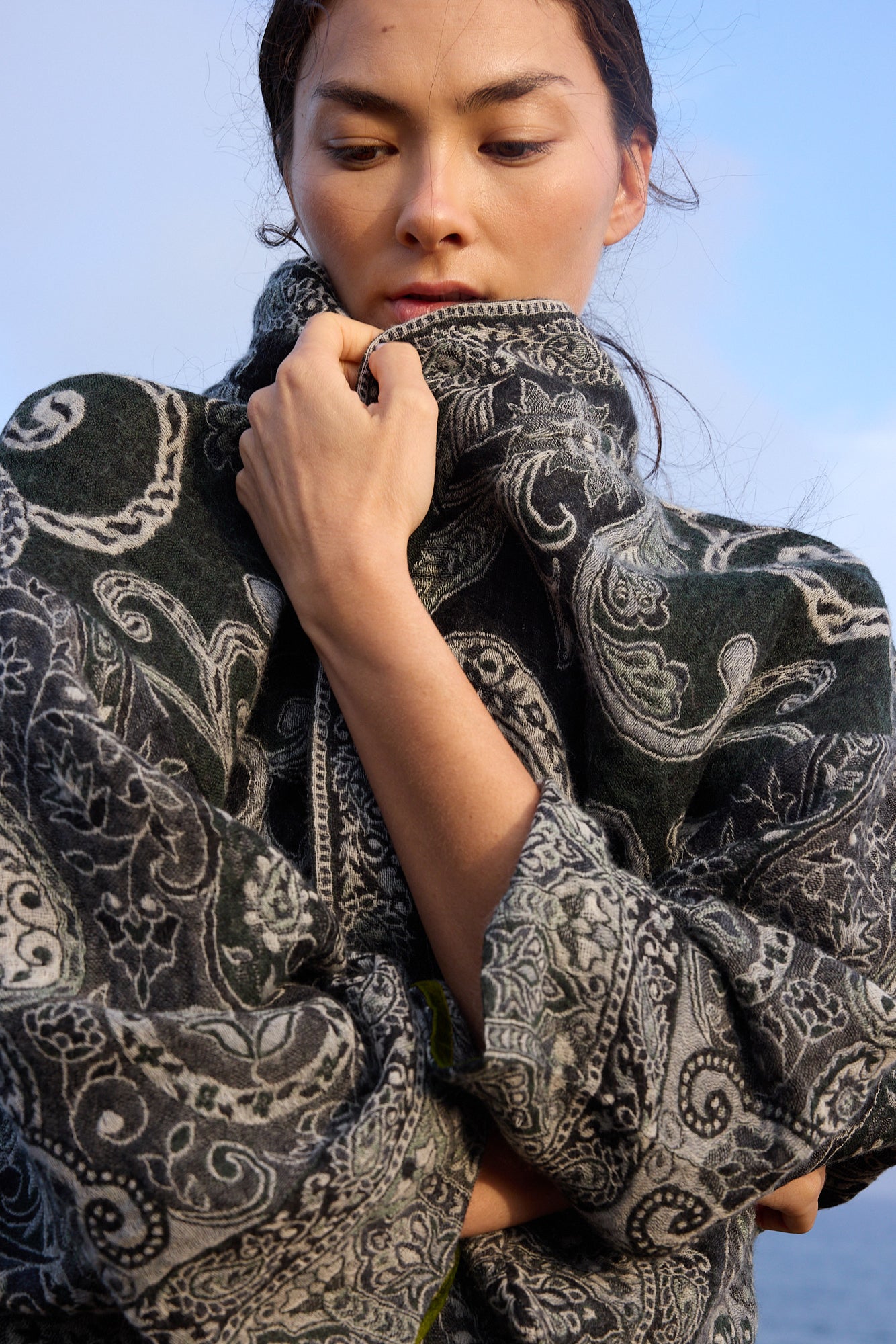 Green Paisley Kimono Coat in S/M GREEN - Sustainable Fashion by KLEED LOUNGEWEAR